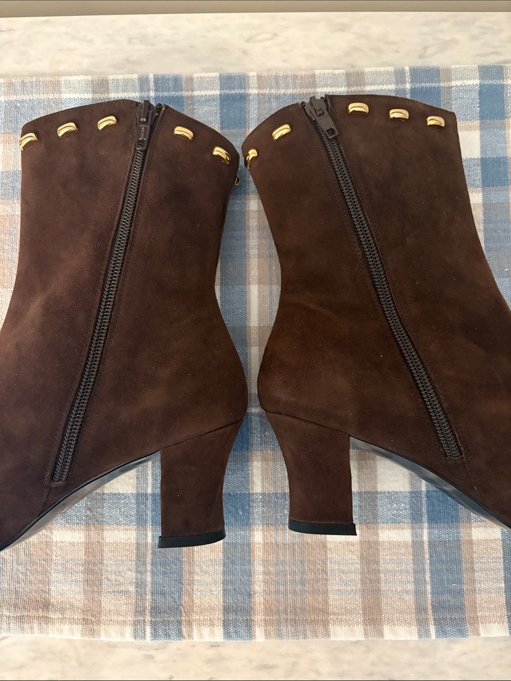 Proxy Brown Suede Ankle Boots with Gold Trim 7.5 - Picture 7 of 16